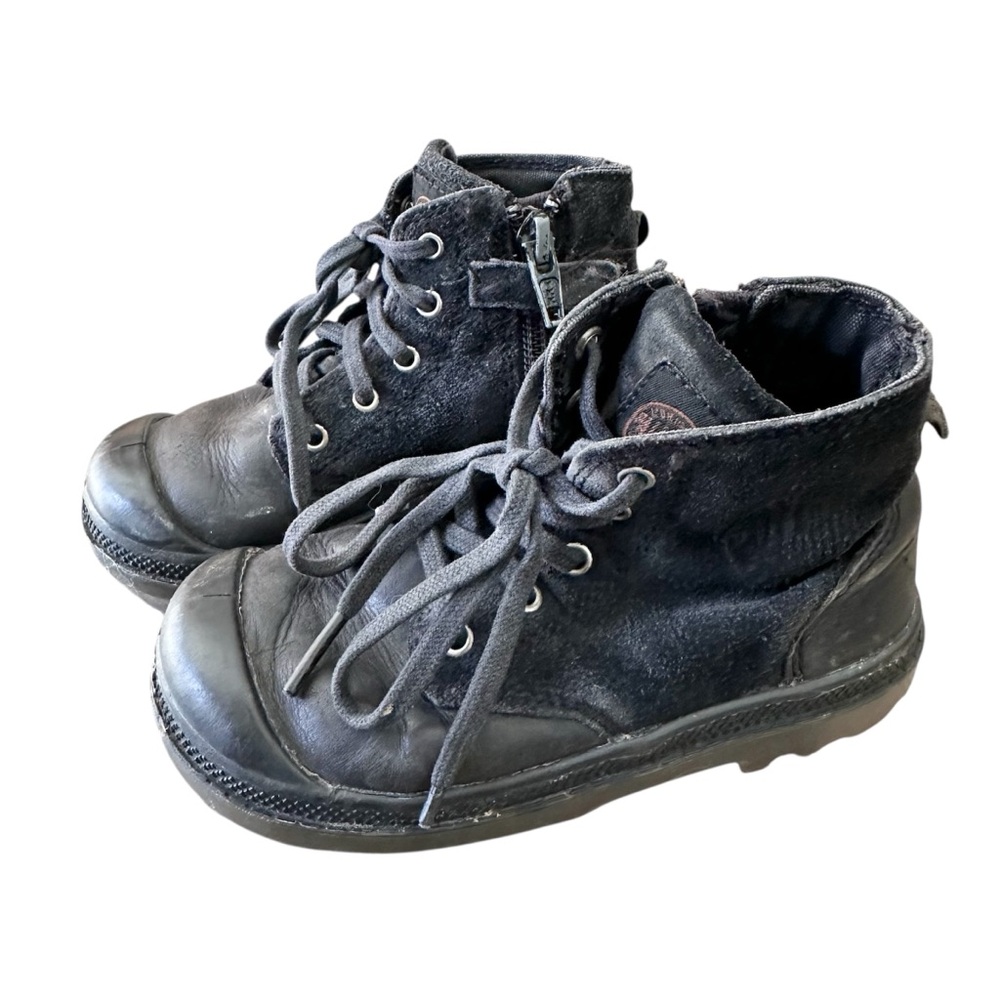 PALLADIUM Kids Black Leather Lace-Up Boots US 8